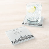 シカゴパーソナライズされたスカイライン ガラスコースター (アングル)