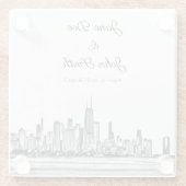 シカゴパーソナライズされたスカイライン ガラスコースター (裏面)