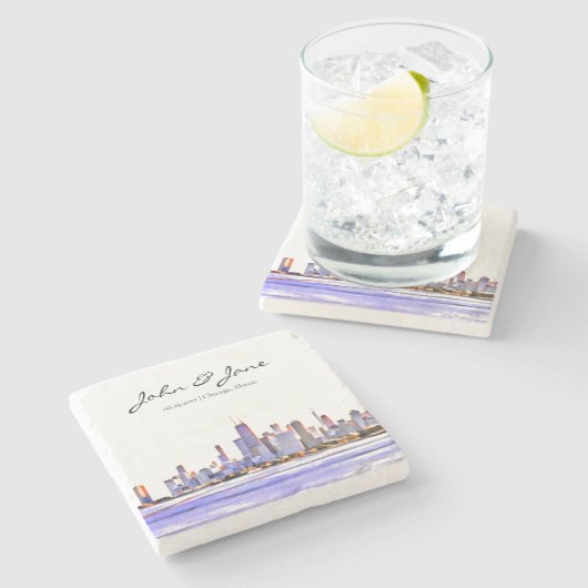 シカゴパーソナライズされたスカイライン ストーンコースター (横)