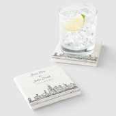 シカゴパーソナライズされたスカイライン ストーンコースター (横)