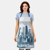 シカゴブルーホワイトオールオーバープリント エプロン (着用した状態)