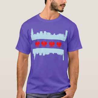 シカゴポーランドアメリカ国旗のスカイラインポルスカポーランド Tシャツ