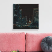 シカゴミシガンアベニュー1960年代白熱［赤熱］光を放つエッジブラック キャンバスプリント (インサイチュ (リビング))