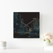 シカゴミシガンアベニュー1960年代白熱［赤熱］光を放つエッジブラック スクエア壁時計 (ホーム)