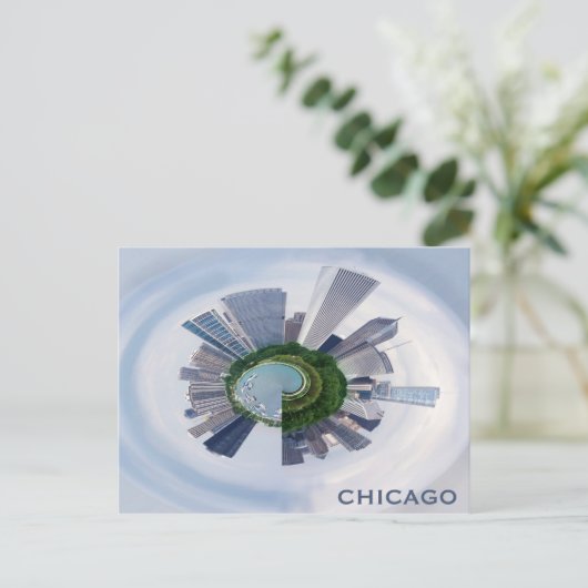 シカゴユニークイリノイ市スカイライン旅行写真 ポストカード (スタンド正面)