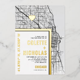 シカゴラブロケーター |シティテーマ結婚の 箔招待状
