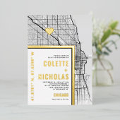 シカゴラブロケーター |シティテーマ結婚の 箔招待状 (立ち正面)