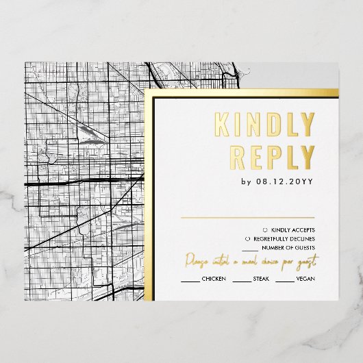 シカゴラブロケーター | RSVP返信 箔招待状ポストカード (正面)
