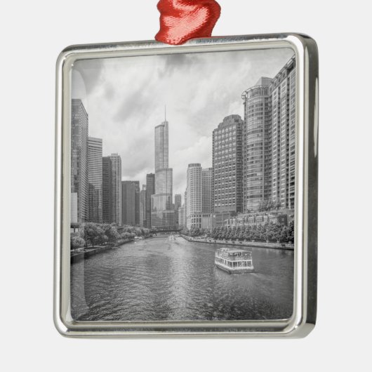 シカゴリバーアンドトランプタワーグレースケール メタルオーナメント (左)