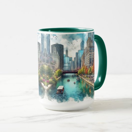 シカゴリバーウォークウォーターカラーアイアートマグ マグカップ (正面右)
