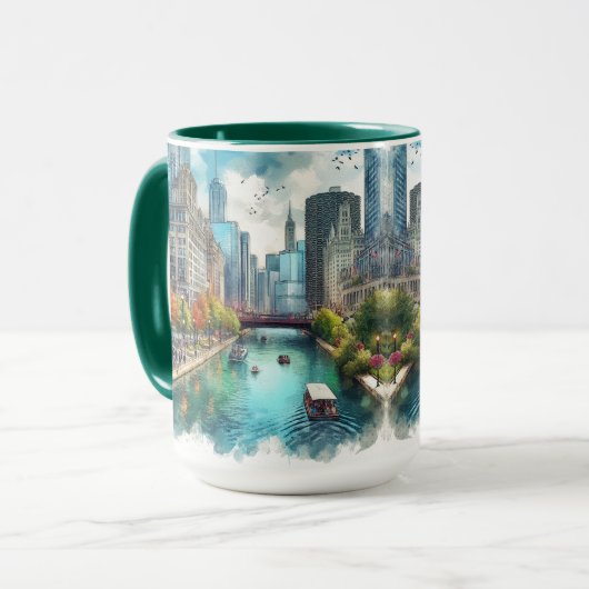 シカゴリバーウォークウォーターカラーアイアートマグ マグカップ (正面左)