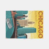 シカゴリバースカイラインヴィンテージトラベル フリースブランケット (正面(横))