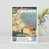 シカゴヴィンテージウェディングトラベルQRコード セーブザデート (スタンド正面)