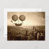 シカゴ上空を飛行する飛行船 ポストカード (正面/裏面)