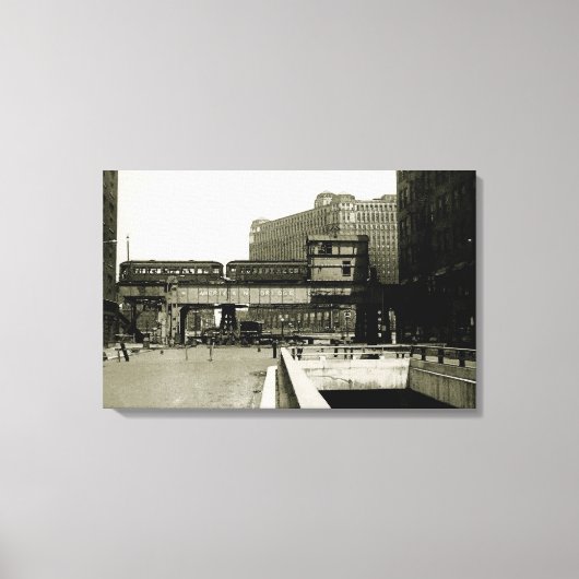 シカゴ商品マートトロリートレインウォーター色 キャンバスプリント (正面)