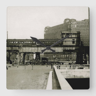 シカゴ商品マートトロリートレインウォーター色 スクエア壁時計