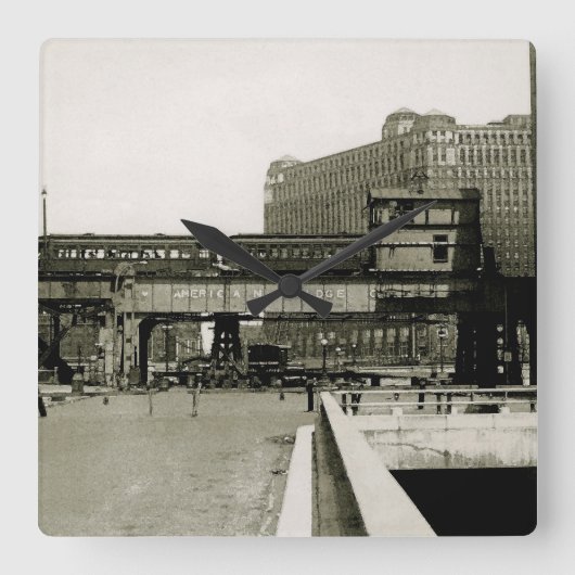 シカゴ商品マートトロリートレインウォーター色 スクエア壁時計 (正面)