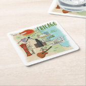 シカゴ図解入りの、写真付きの地図紙コースター スクエアペーパーコースター (アングル)