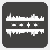 シカゴ国旗とスカイライン – 白黒 スクエアシール (正面)