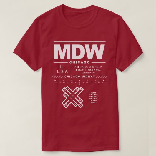 シカゴ国際的ミッドウェイ空港MDW Tシャツ (デザイン正面)