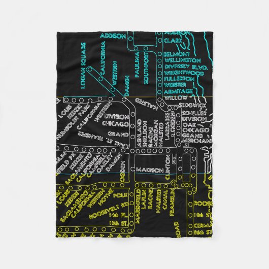 シカゴ地下鉄ヴィンテージシステムマップルートNEON フリースブランケット (正面)