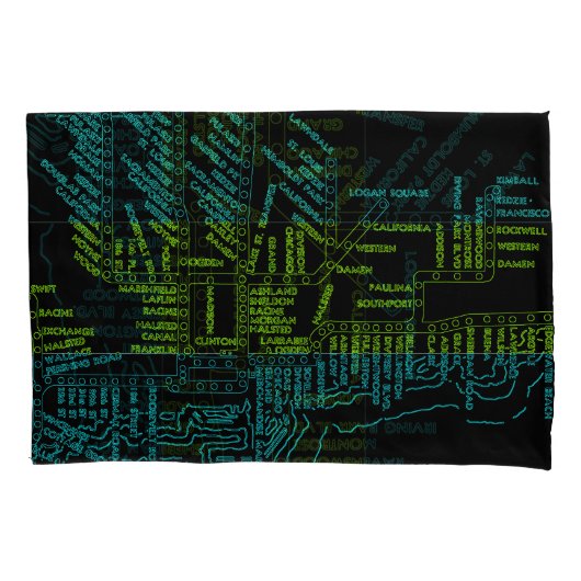 シカゴ地下鉄ヴィンテージシステムマップルートNEON 枕カバー (正面左)