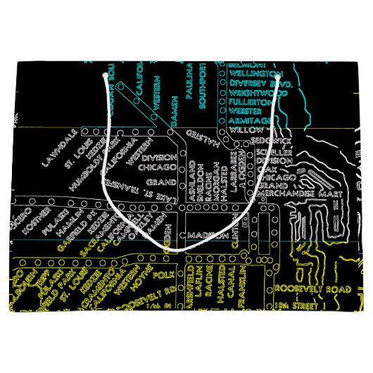 シカゴ地下鉄ヴィンテージ系統地図ルート ラージペーパーバッグ (正面)