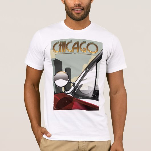 シカゴ市ヴィンテージ自動車旅行ポスター Tシャツ (正面)