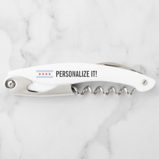 シカゴ市旗折り畳み可能パーソナライズされたです ソムリエナイフ (正面)