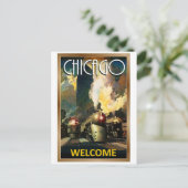 シカゴ市、蒸気機関車、鉄道ヴィンテージ旅行 ポストカード (スタンド正面)