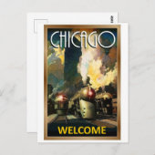 シカゴ市、蒸気機関車、鉄道ヴィンテージ旅行 ポストカード (正面/裏面)
