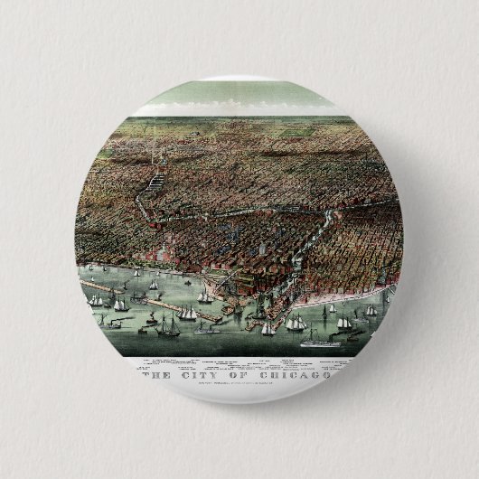 シカゴ市 – 1892年ヴィンテージ絵図 缶バッジ (正面)