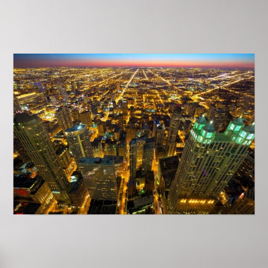 シカゴ建物超高層ビルライトアットナイト ポスター (正面)