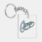 シカゴ文字インChicago Blue Script Keychain キーホルダー (正面左)