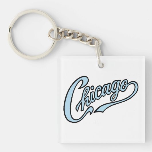 シカゴ文字インChicago Blue Script Keychain キーホルダー (正面)