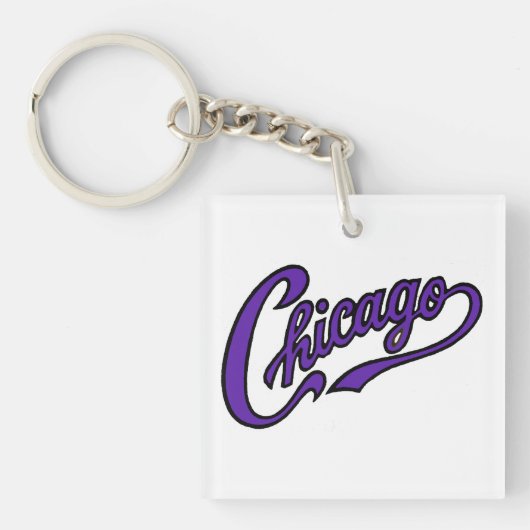 シカゴ文字インPurple Script Keychain キーホルダー (正面)