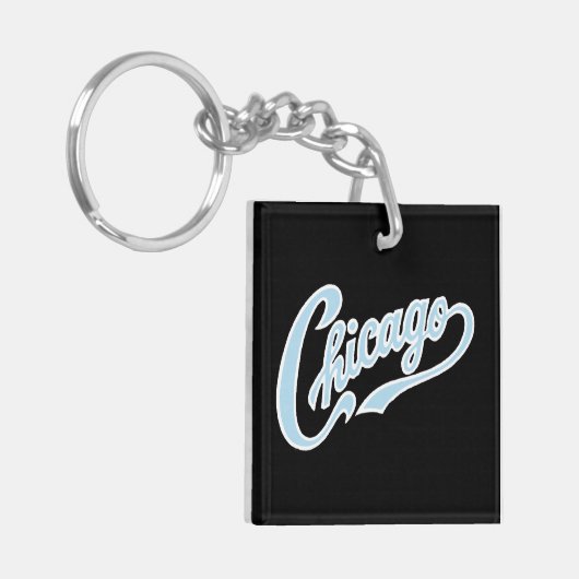 シカゴ文字Chicago Blue Script BLK キーホルダー (正面左)