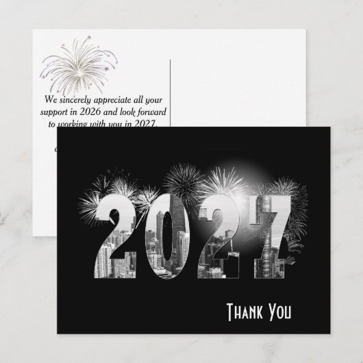 シカゴ新年2027 ビジネス ありがとう ポストカード (正面/裏面)