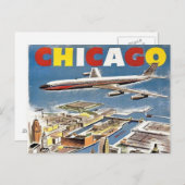 シカゴ旅行観光ポスターのレトロ飛行機 ポストカード (正面/裏面)