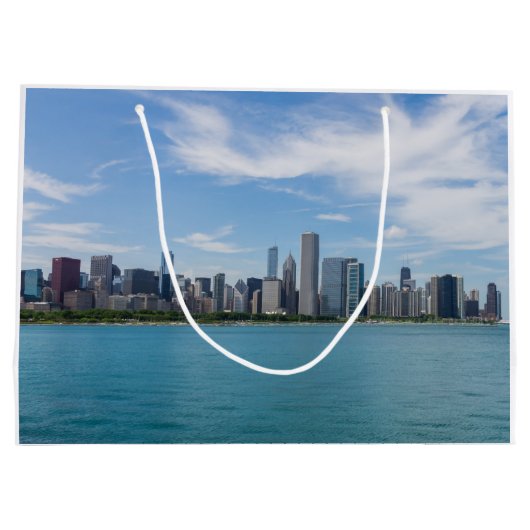 シカゴ日の都市景観 ラージペーパーバッグ (裏面)