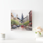 シカゴ水彩画 スクエア壁時計 (ホーム)