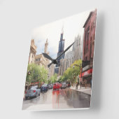 シカゴ水彩画 スクエア壁時計 (傾斜)