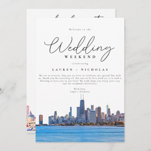 シカゴ結婚の週末のウェルカム日程 招待状 (正面/裏面)