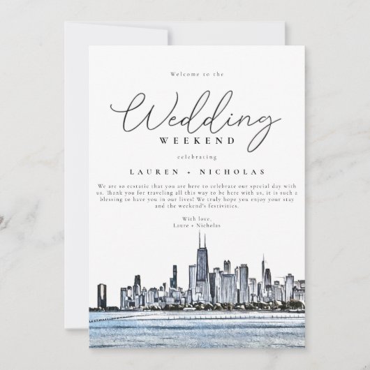 シカゴ結婚の週末のウェルカム日程 招待状 (正面)