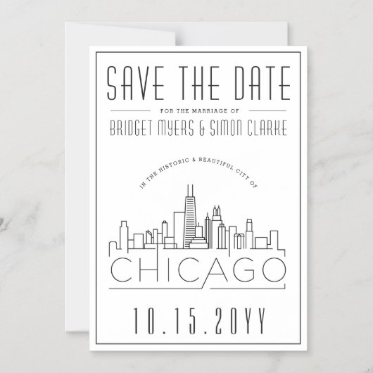 シカゴ結婚の |スタイル設定されたスカイライン日付を保存 マグネット招待状 (正面)