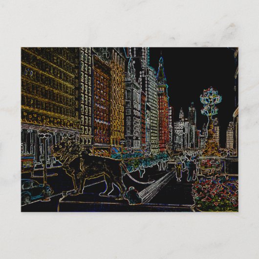 シカゴ美術研究所LIONS MICHIGAN AVE NEON 1930 ポストカード (正面)