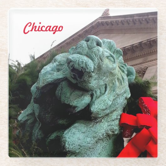 シカゴ芸術研究所の南ライオン ガラスコースター (正面)