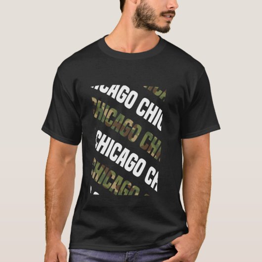 シカゴ迷彩柄パターングリーンカモフラージュ Tシャツ (正面)