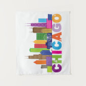 シカゴ都市スカイラインのタイポグラフィ タペストリー (正面)