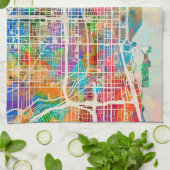 シカゴ都市通り地図 キッチンタオル (折り畳み)